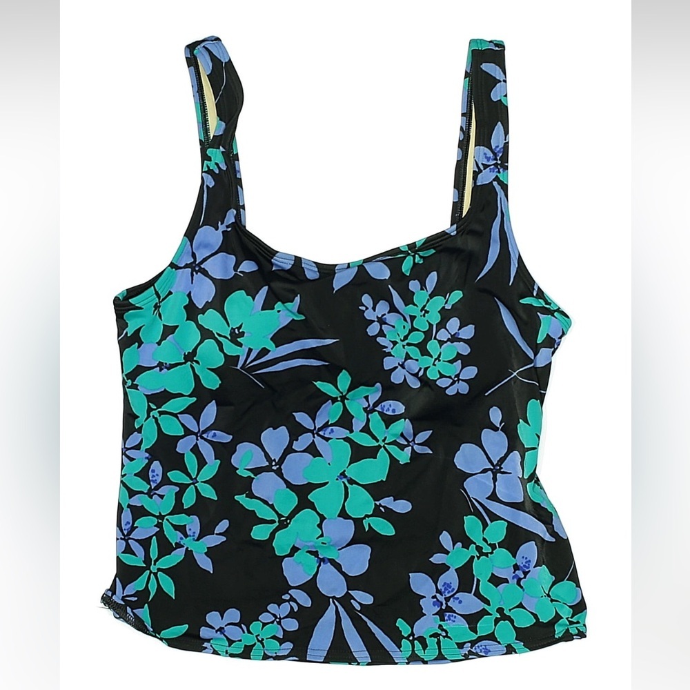 Vintage Y2K VS Victoria’s Secret Floral Black Blue Tankini Swim Top Size M Med
